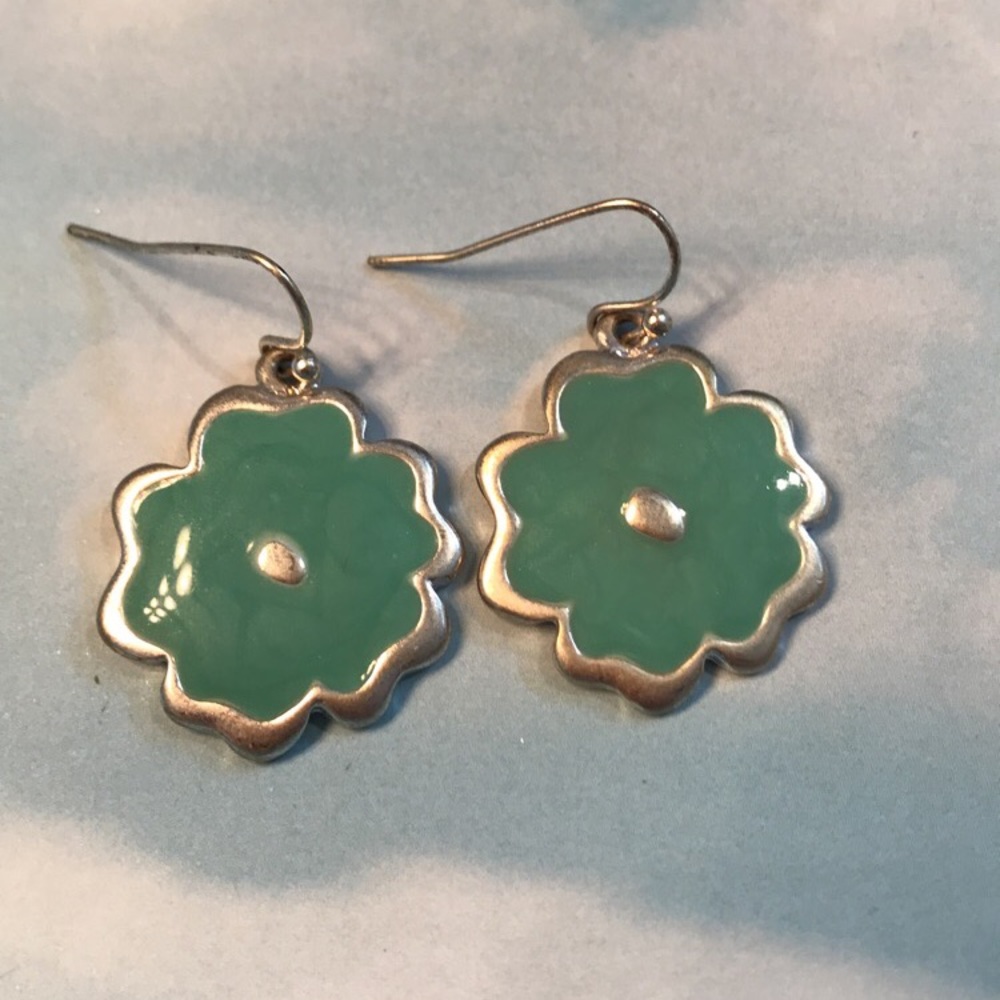 Green flower earrings